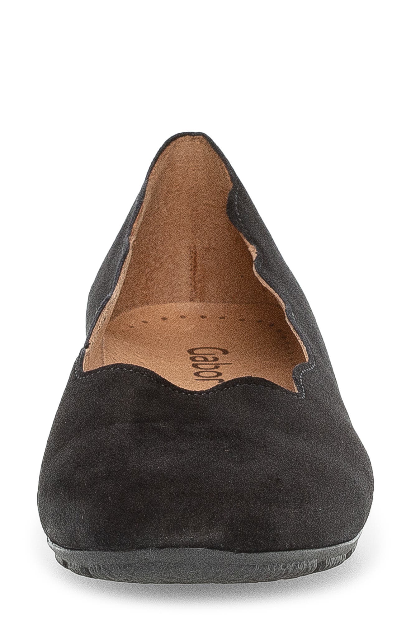 Gabor Scallop Suede Flat, Alternate, color, Black