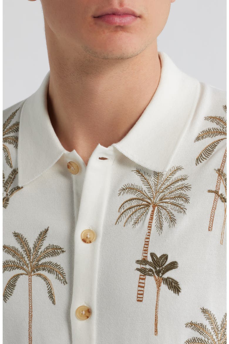 Emroidered Full Button Cotton Cardigan, Alternate, color, PALMS MOTIF BEIGE