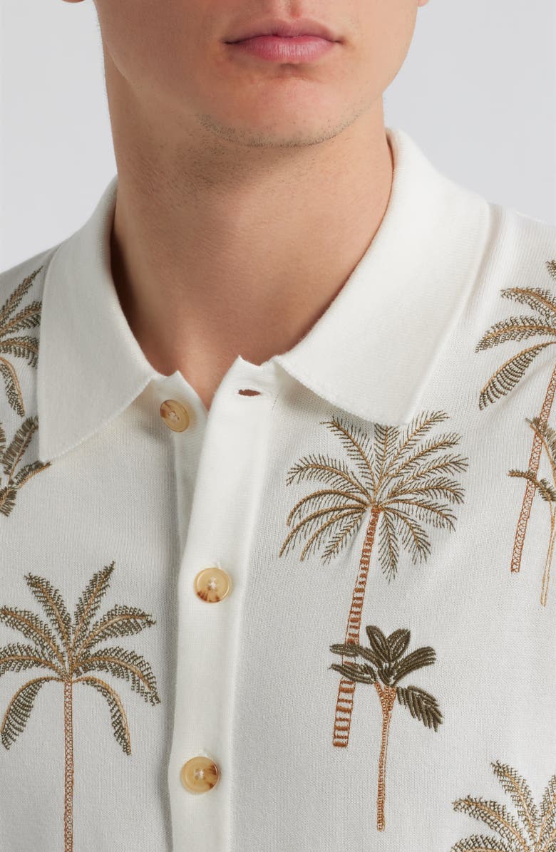 Brooks Brothers Emroidered Full Button Cotton Cardigan, Alternate, color, Palms Motif Beige