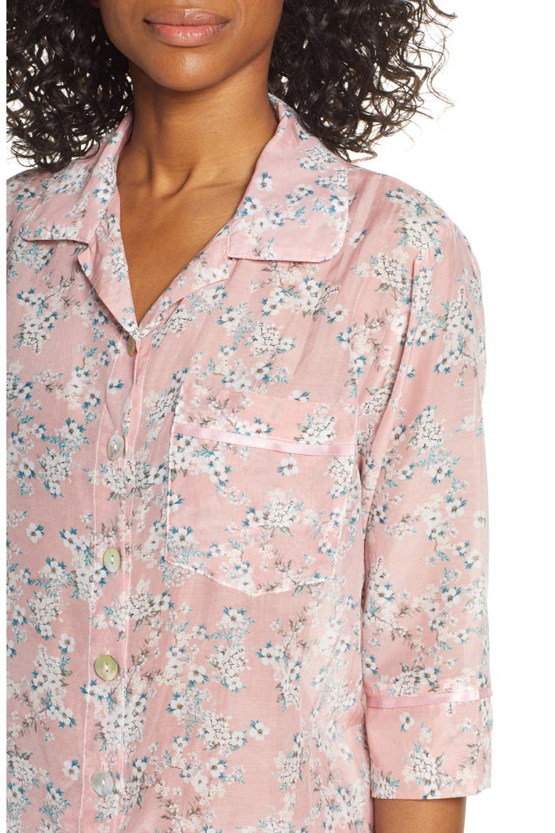 Isabelle Cotton & Silk Crop Pajamas, Alternate, color, DARK PINK