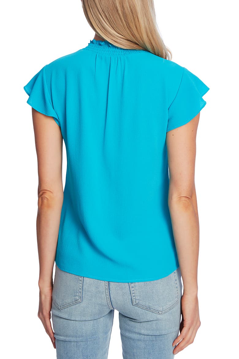 Flutter Sleeve Button Front Crepe Blouse, Alternate, color, VENICE BLUE