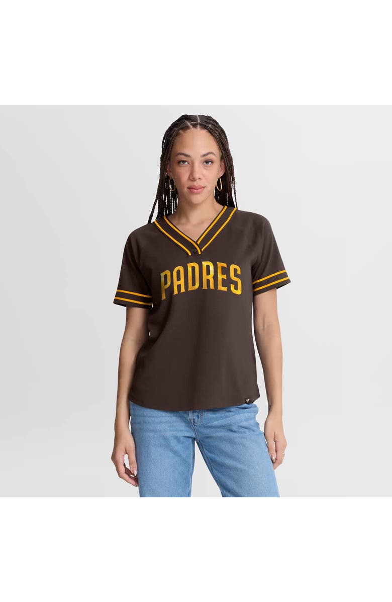 FANATICS Women's Fanatics Brown San Diego Padres Diva Race Ahead Raglan V-Neck T-Shirt, Main, color, Brown