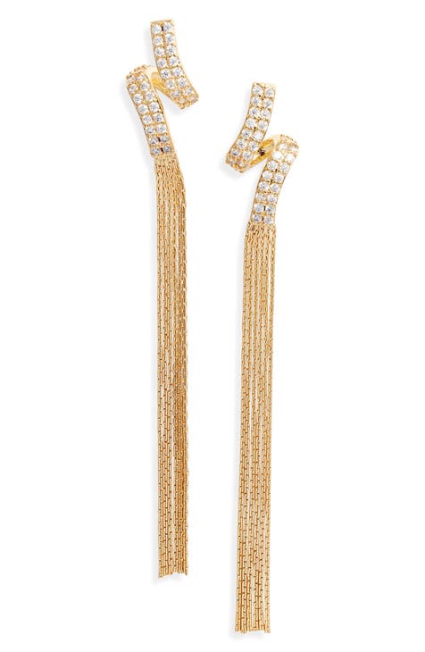 Pavé Cubic Zirconia Ribbon Fringe Drop Earrings