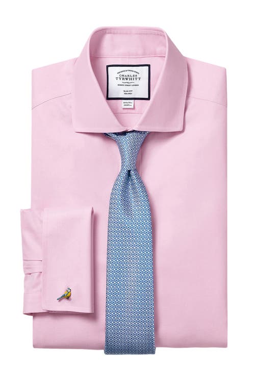 CHARLES TYRWHITT CHARLES TYRWHITT NON-IRON TWILL CUTAWAY SLIM FIT SHIRT DOUBLE CUFF