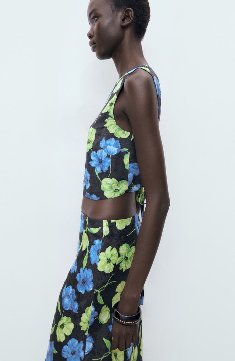 MANGO Floral Print Maxi Skirt, Alternate, color, Black