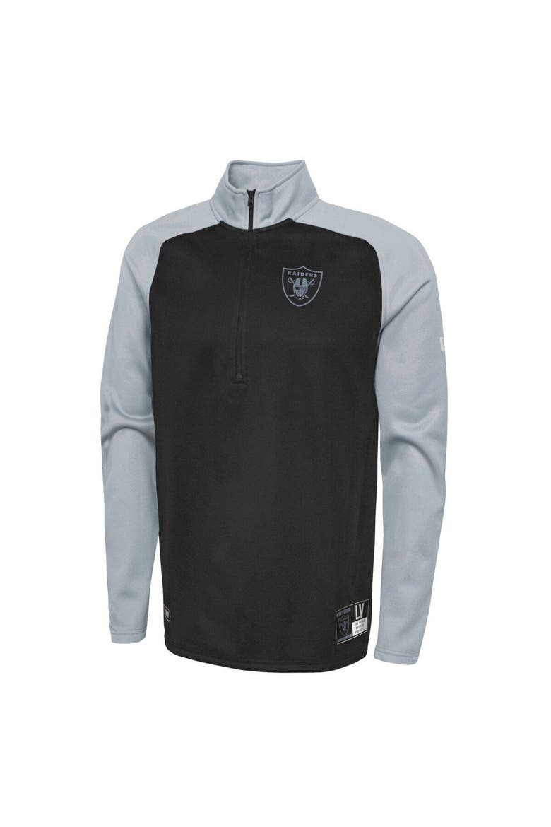 Men's New Era Black Las Vegas Raiders Combine Authentic O-Line Raglan Half-Zip Jacket, Alternate, color, Black