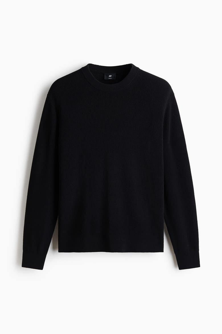 Regular-Fit Rib-Knit Cotton Sweater, Alternate, color, Black