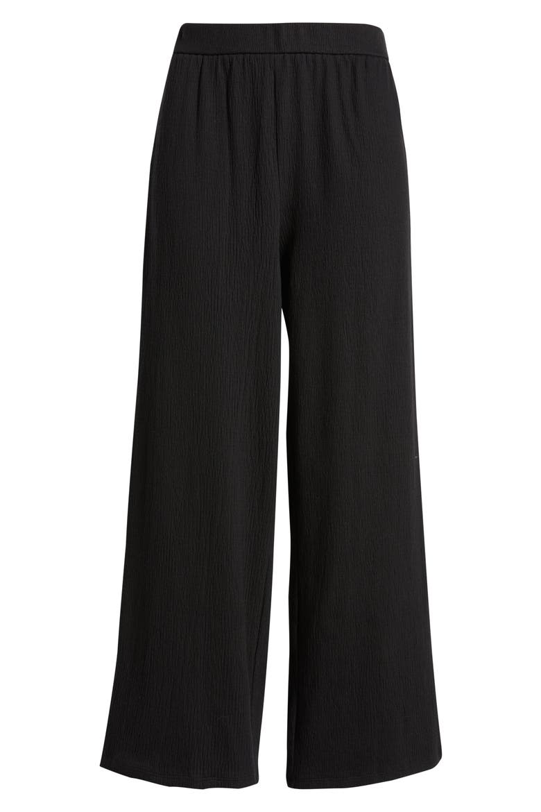Jersey Ankle Wide Leg Pants, Alternate, color, BLACK