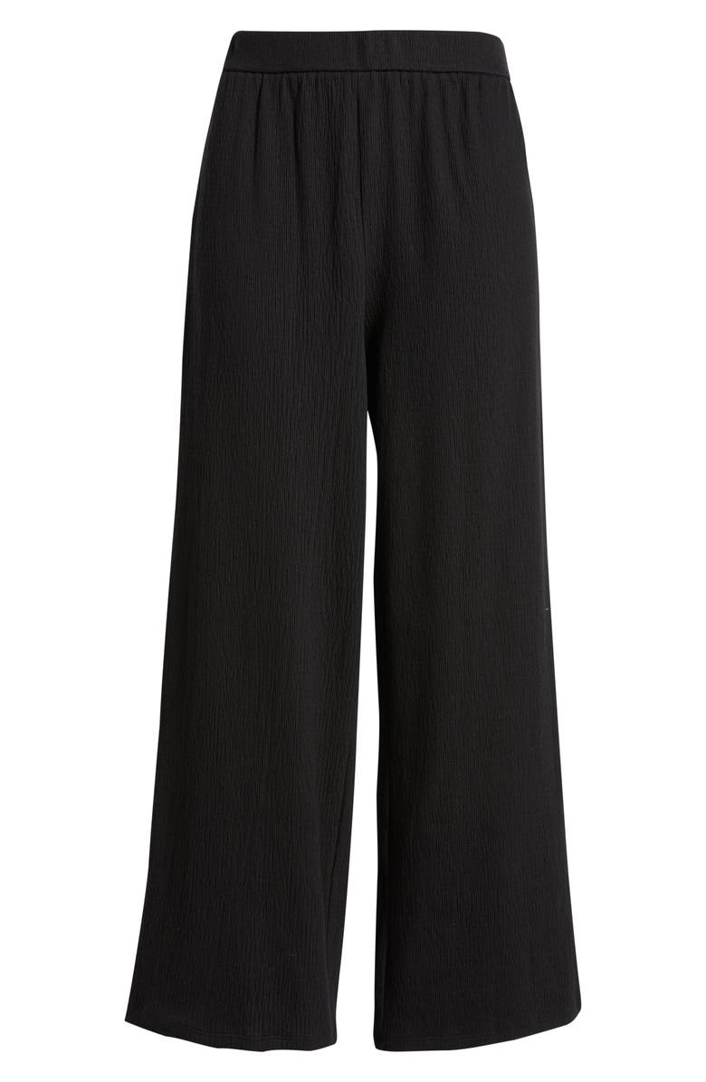 Eileen Fisher Jersey Ankle Wide Leg Pants, Alternate, color, Black