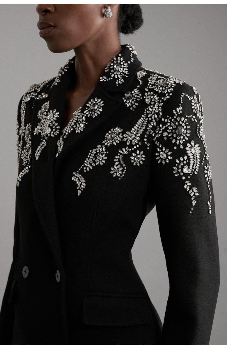 Karen Millen Tailored Wool Double Breasted Midi Coat, Alternate, color, Black