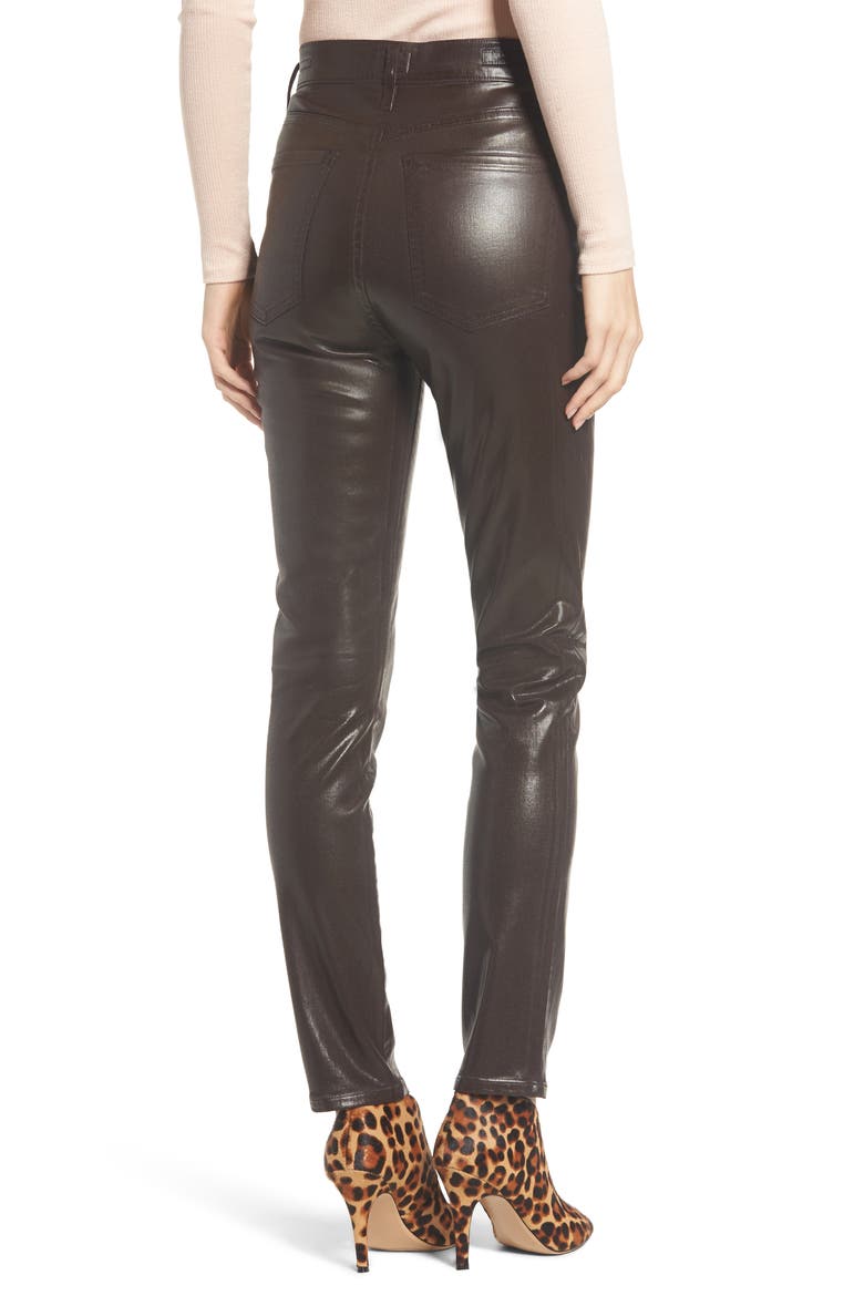 Olivia High Waist Slim Faux Leather Pants, Alternate, color, RAISIN LEATHERETTE