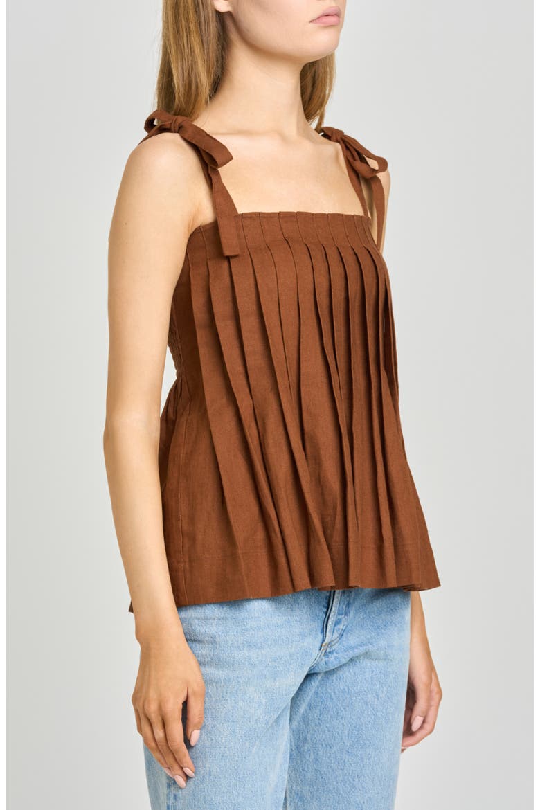 Stevie Pleated Tie Shoulder Babydoll Top, Alternate, color, CHOCOLATE