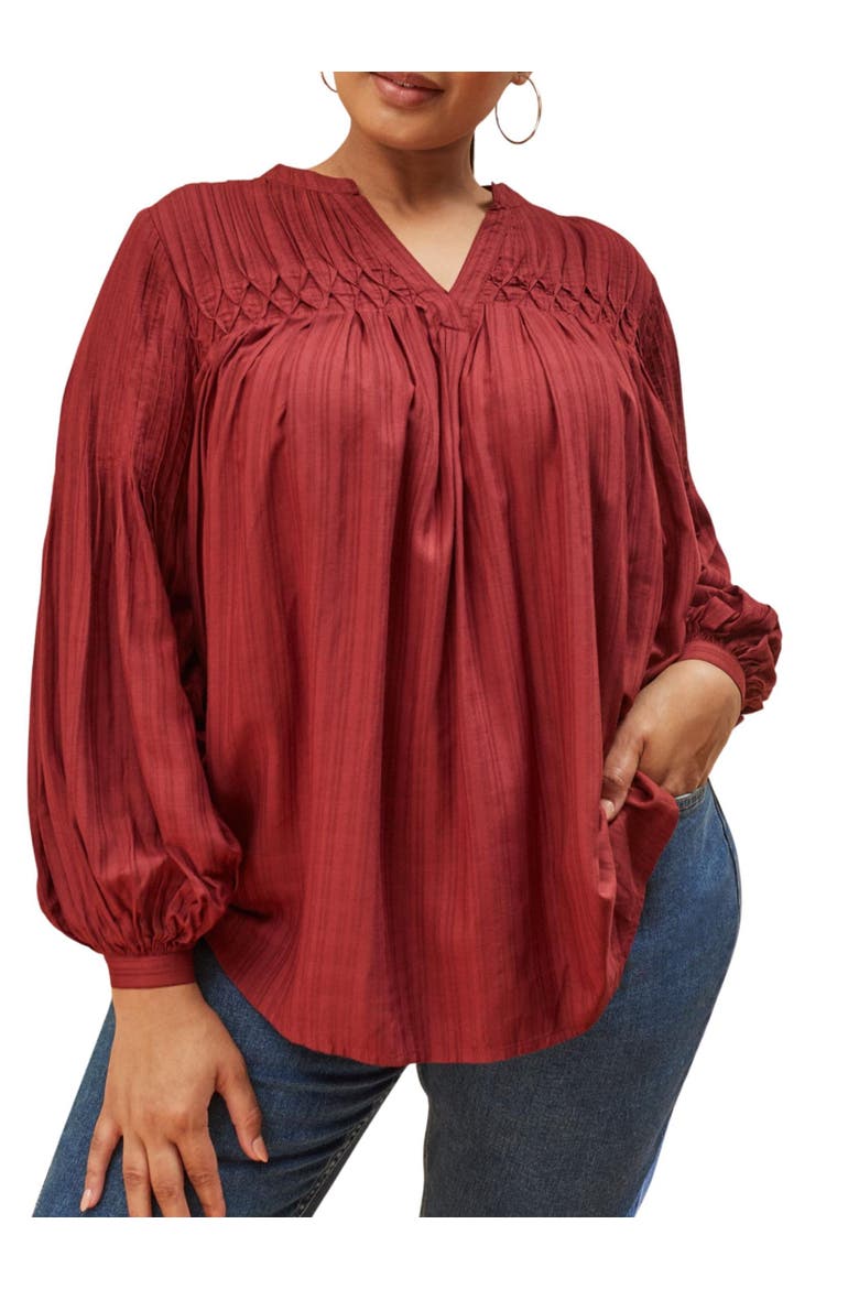 Long Sleeve Pintuck Blouse, Alternate, color, Oxblood
