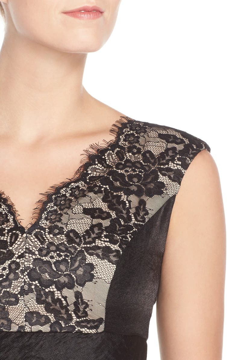 London Times Lace & Pleat Satin Sheath Dress, Alternate, color,