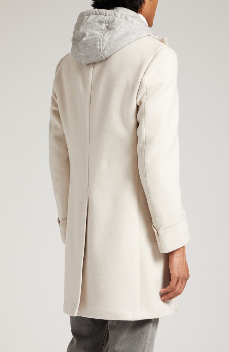 Eleventy Double Breasted Wool & Cashmere Topcoat with Removable Hooded Bib, Alternate, color, 