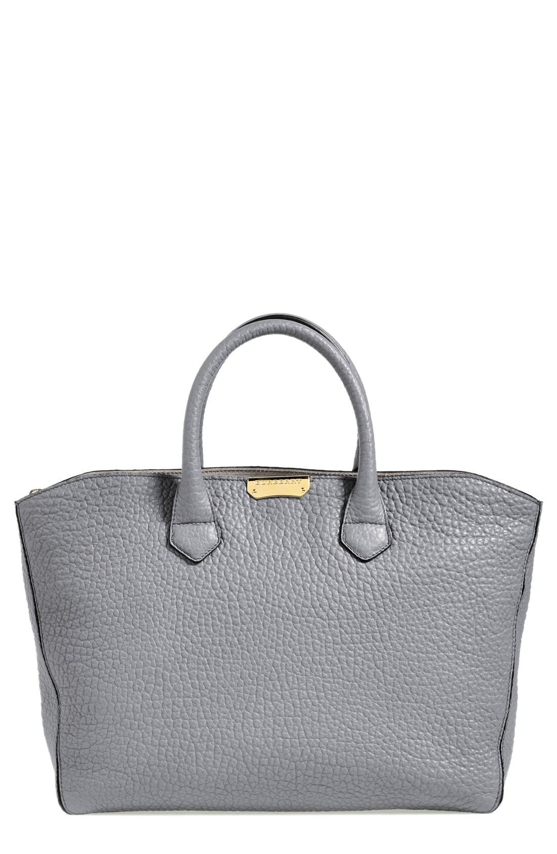 'Dewsbury' Grain Leather Tote, Main, color, GREY