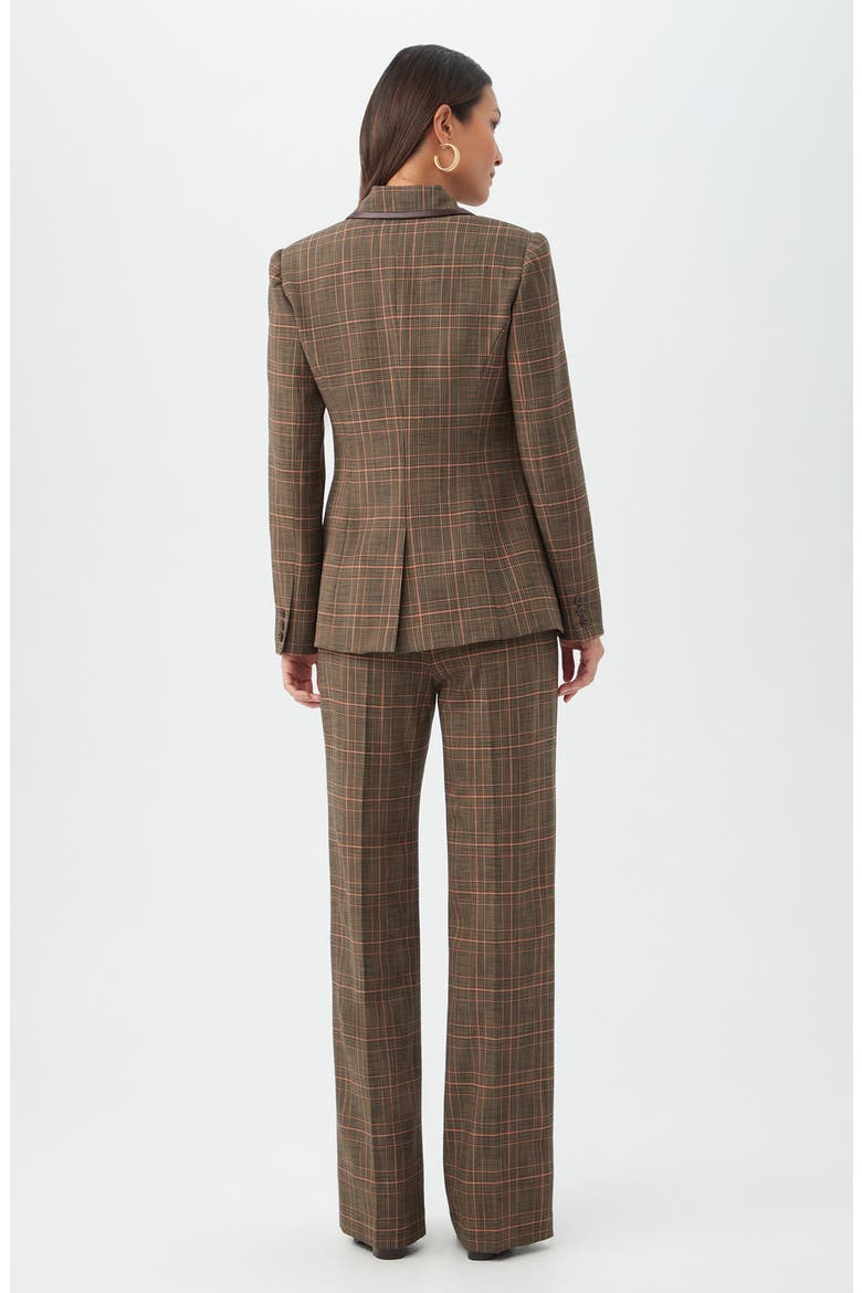 Cassy Plaid Faux Leather Trim Double Breasted Blazer, Alternate, color, BROWN MULTI