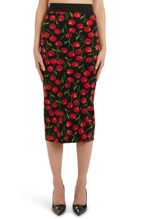 Cherry Print Column Skirt