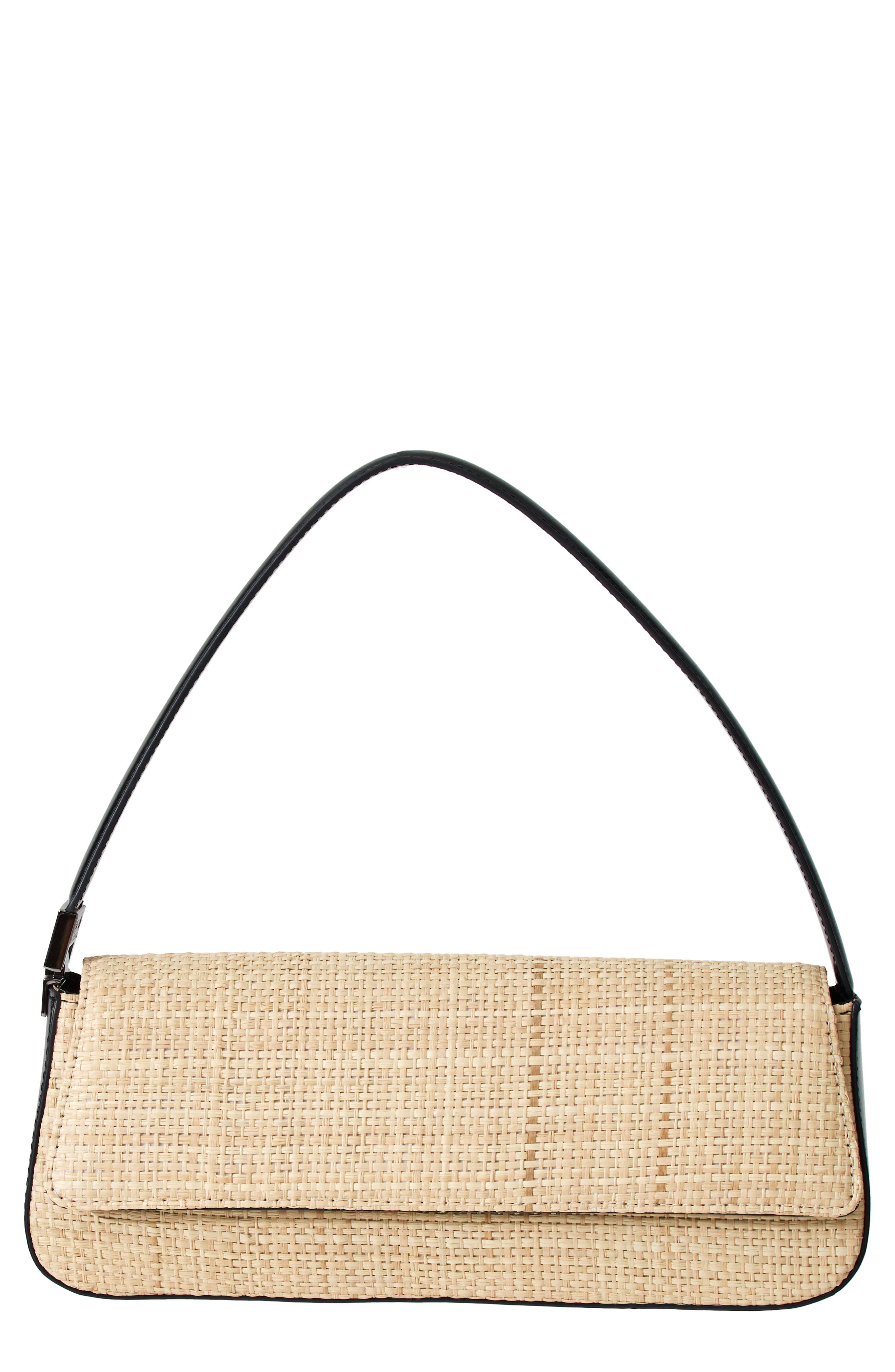 Comporta Paper Raffia Shoulder Bag, Main, color, NATURAL/ BLACK