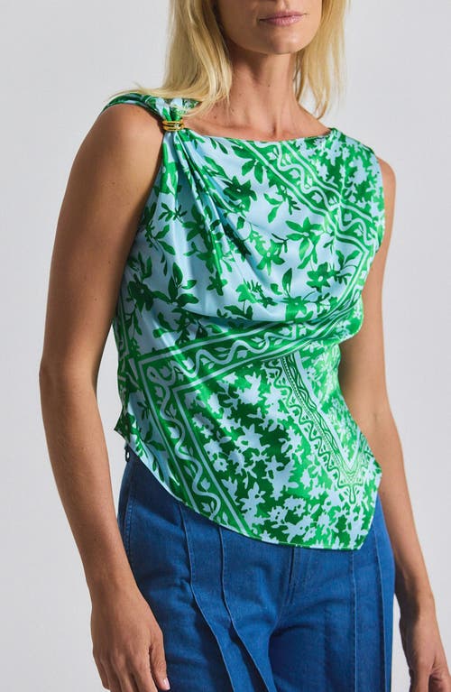Derek Lam 10 Crosby Ariel Tile Print Embellished Asymmetrical Top In Green