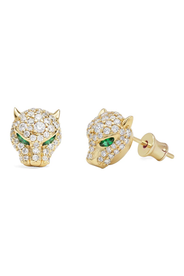 Jaguar Pavé Stud Earrings, Main, color, GOLD-WHITE