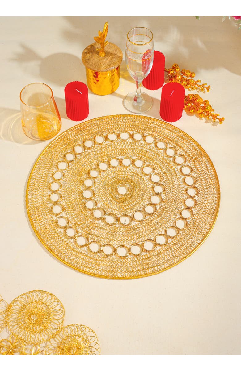 Tiramisu Celestial Rings Set of 4 Metal Placemats, Alternate, color, Gold