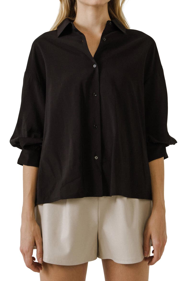 Balloon Sleeve Button-Up Shirt, Alternate, color, BLACK