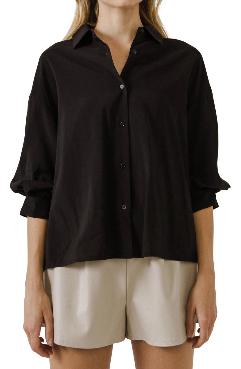 English Factory Balloon Sleeve Button-Up Shirt, Alternate, color, Black