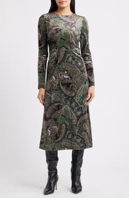 Julia Jordan Paisley Long Sleeve Velvet Midi Dress