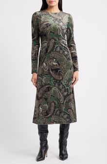Julia Jordan Paisley Long Sleeve Velvet Midi Dress