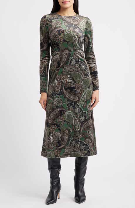 Julia Jordan Paisley Long Sleeve Velvet Midi Dress