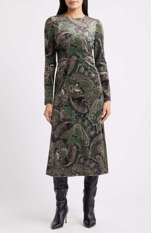 Julia Jordan Paisley Long Sleeve Velvet Midi Dress In Multi