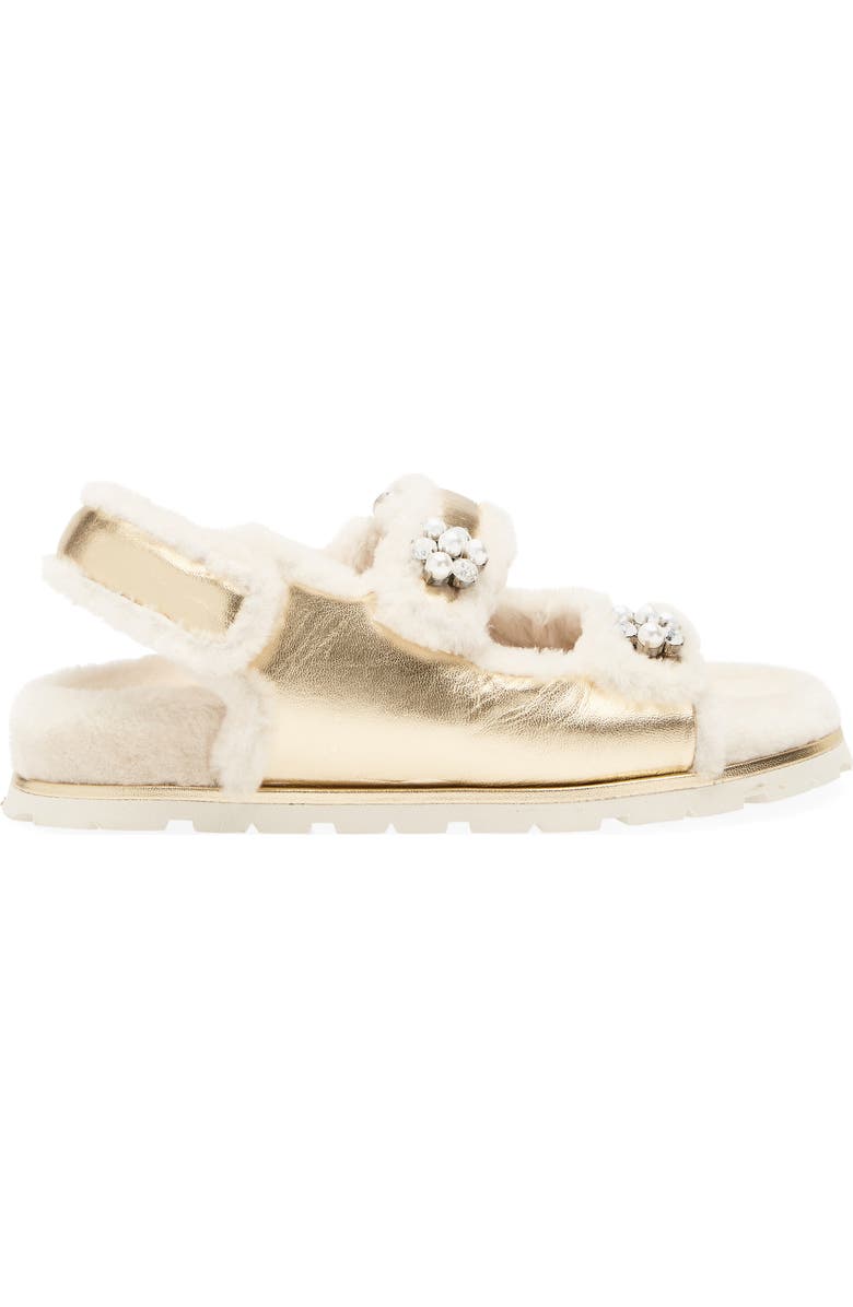 Stuart Weitzman Wynter Genuine Shearling Sandal, Alternate, color, Golden/ Cream