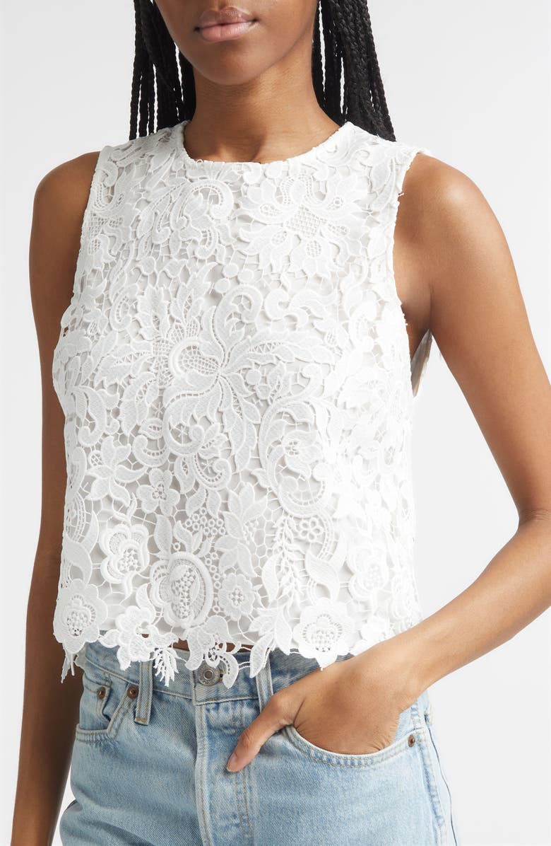 Alice + Olivia Amal Lace Tank, Alternate, color, Off White