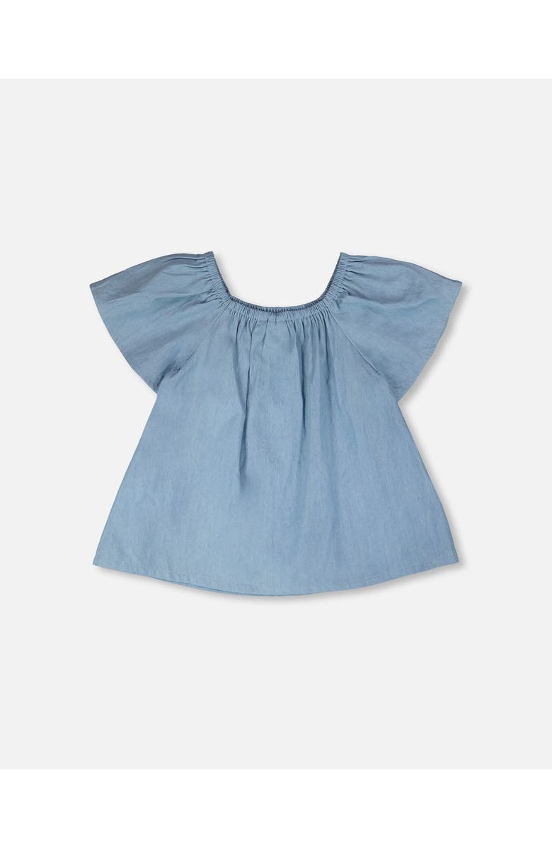 Deux par Deux Short Sleeve Chambray Top, Alternate, color, Blue Chambray