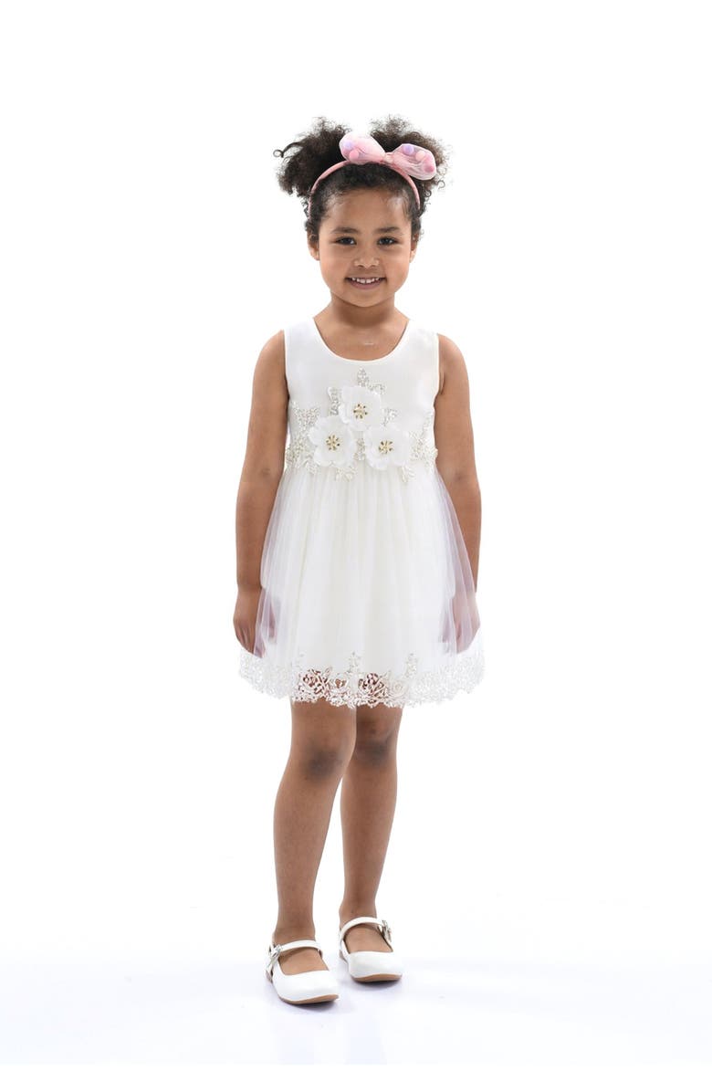 Tulleen Embroidered Blooming Bow Dress, Alternate, color, White