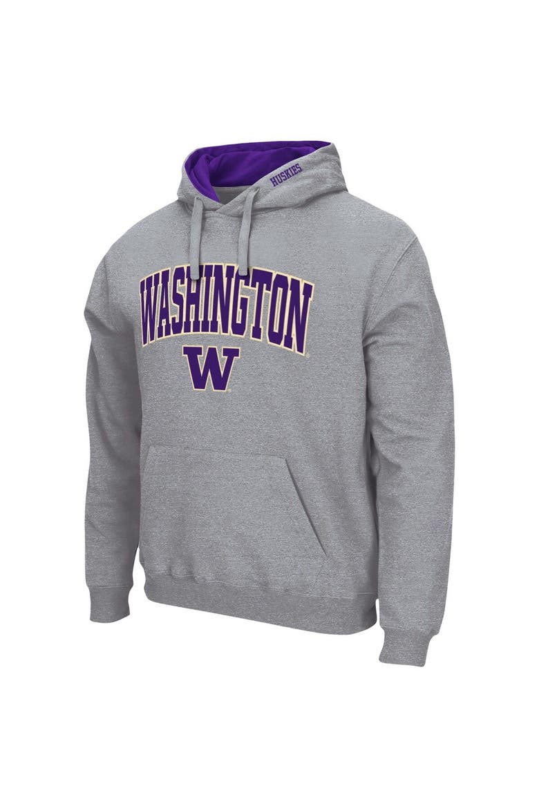 Men's Colosseum Heather Gray Washington Huskies Arch & Logo 3.0 Pullover Hoodie, Alternate, color, Heather Gray