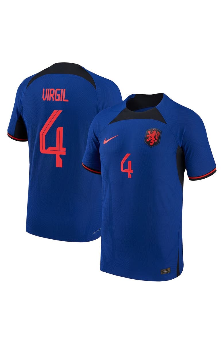 Nike Men's Nike Virgil Van Dijk Blue Netherlands National Team 2022/23 Away Vapor Match Authentic Player Jersey, Main, color, 