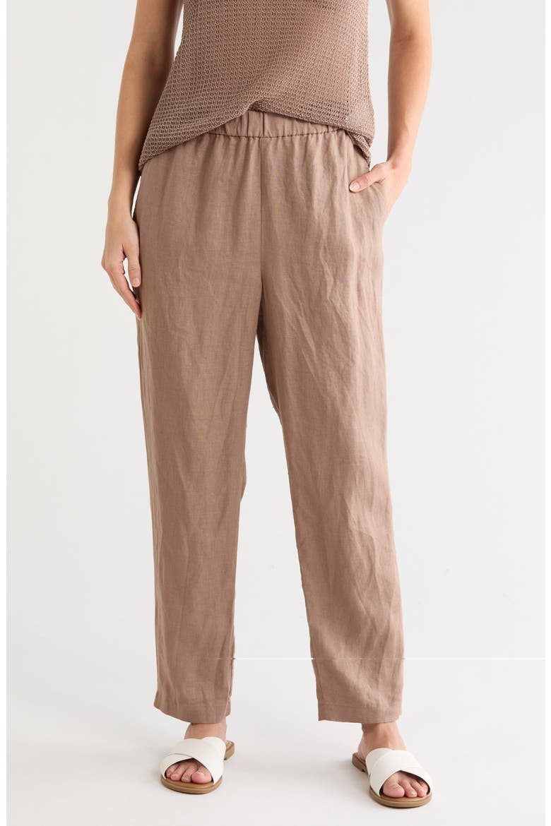 High Waist Organic Linen Ankle Pants, Main, color, COCOA