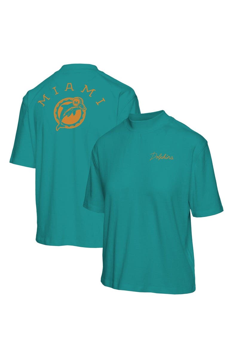 Junk Food Women's Junk Food Aqua Miami Dolphins Half-Sleeve Mock Neck T-Shirt, Alternate, color, 