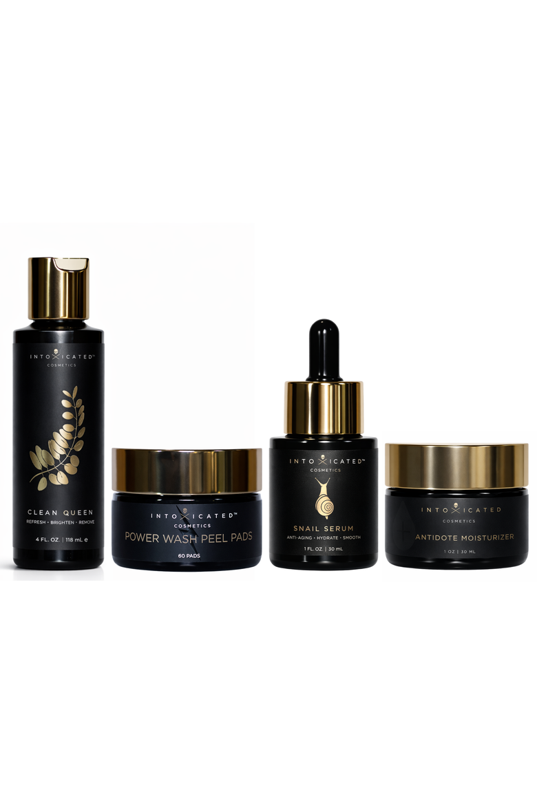 Complete Snail Set (Snail Serum, Antidote Moisturizer, Clean Queen, Power Wash Peel Pads) | Anti-Aging Skincare Serum with Vegan Snail Peptides, Fine Line Smoothing Daily Moisturizer, & Glycolic Exfoliation Bundle, Main, color, Clear