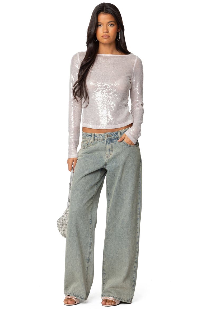 Sheer Sequin Long Sleeve Top, Alternate, color, SOFT PINK