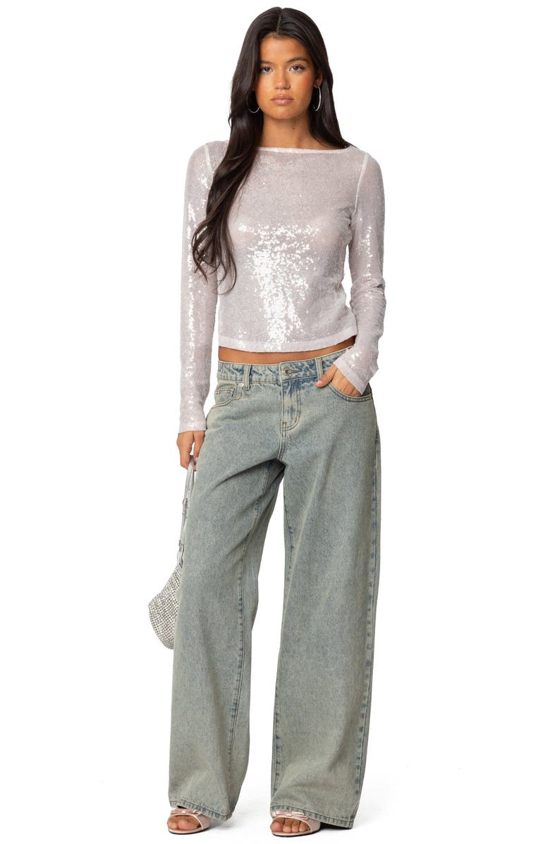 EDIKTED Sheer Sequin Long Sleeve Top, Alternate, color, Soft Pink