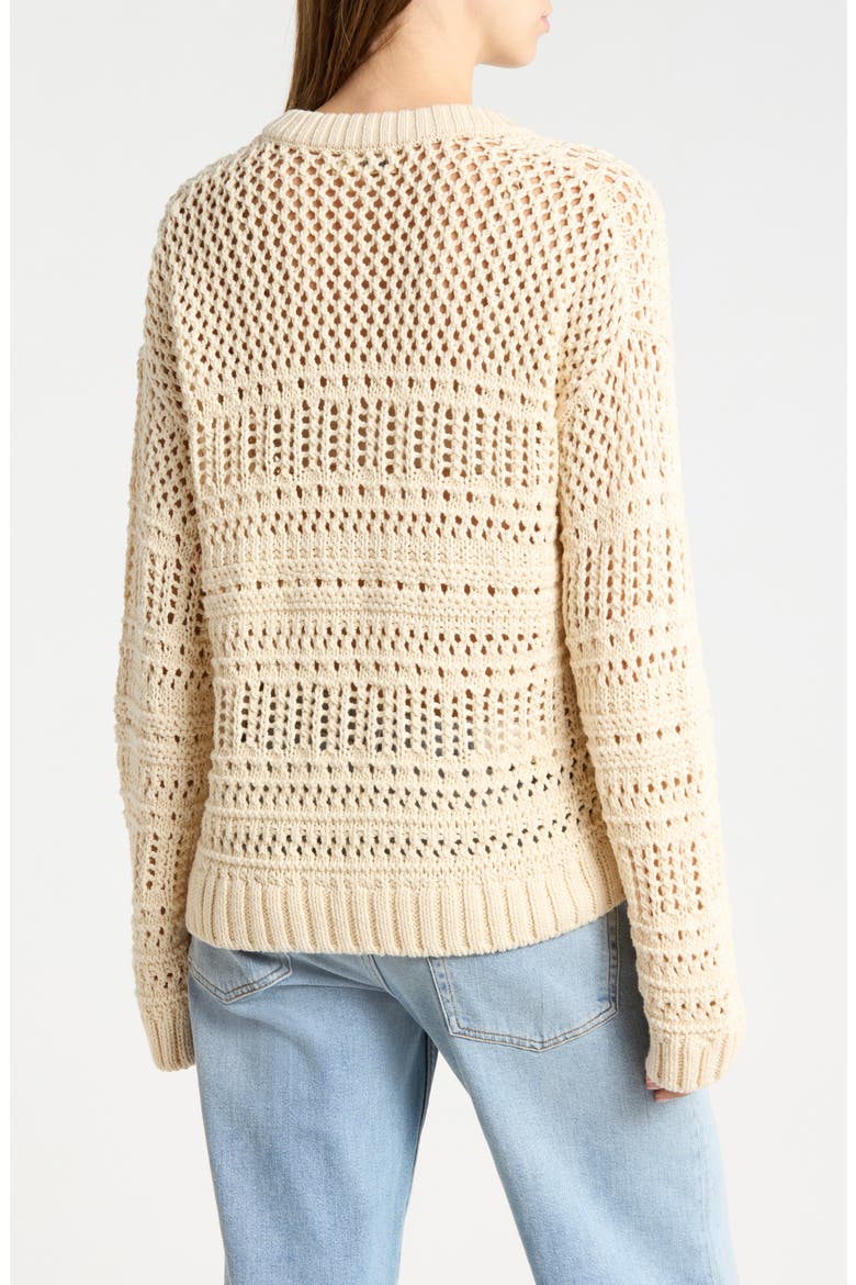 Whitecap Open Stitch Cotton Crewneck Sweater, Alternate, color, CREAM
