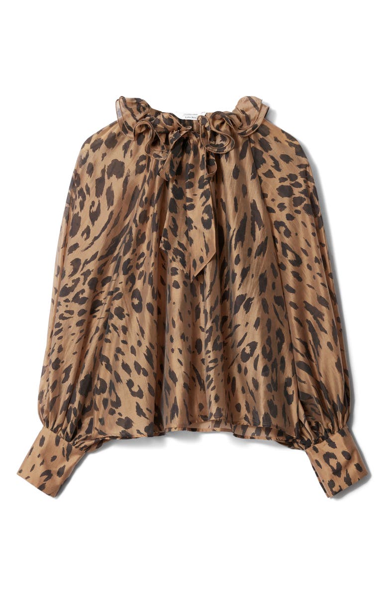 & Other Stories Leopard Print Ruffle Tie Neck Top, Alternate, color, 