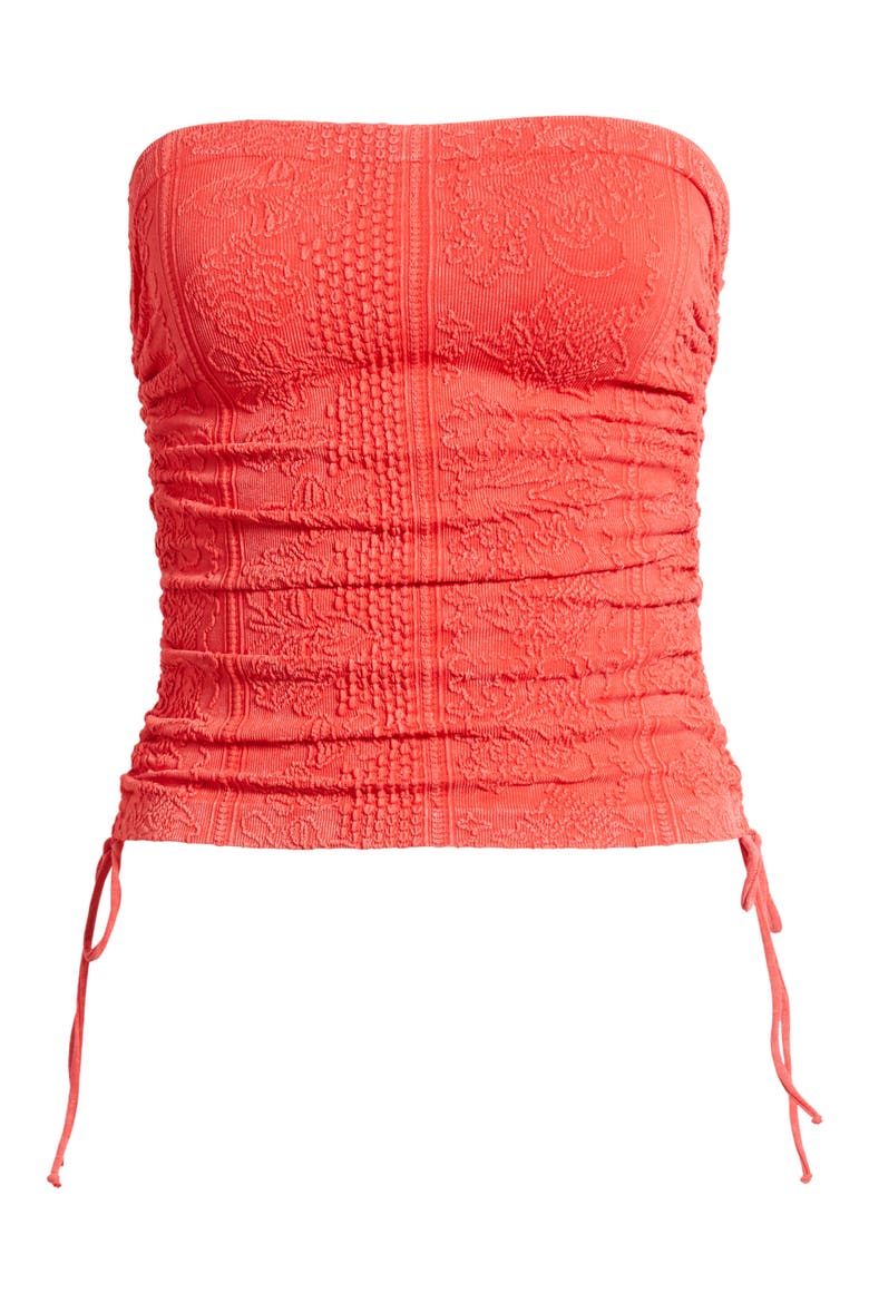 Ruched Tapestry Bandeau Top, Alternate, color, RED