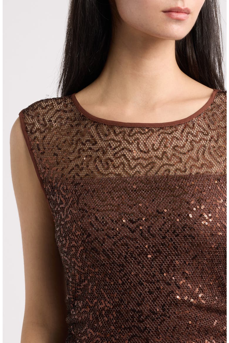 Ruched Sleeveless Sequin Dress, Alternate, color, BRONZE