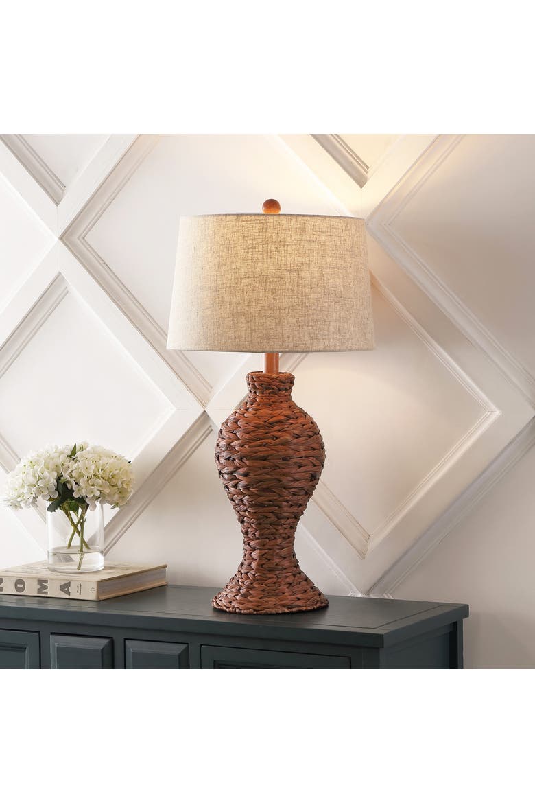 Elicia 31" 1-Light Coastal Cottage Water Hyacinth Weave LED Table Lamp, Alternate, color, Dark Brown