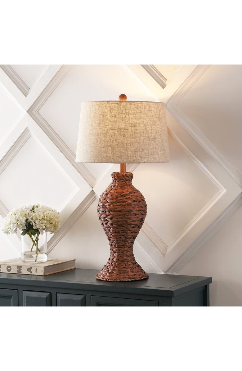 JONATHAN Y Elicia 31" 1-Light Coastal Cottage Water Hyacinth Weave LED Table Lamp, Alternate, color, Dark Brown