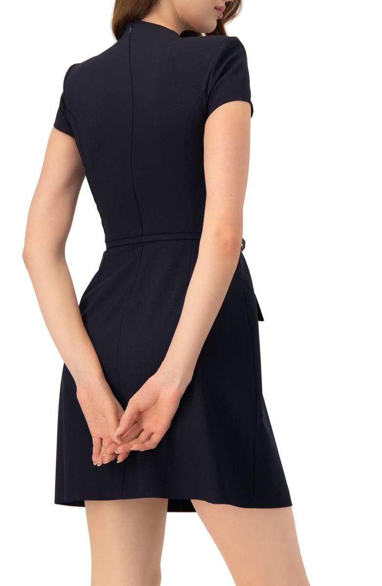 IVONNE Short Dress with Belt And Faux Pockets, Alternate, color, Navy Blue